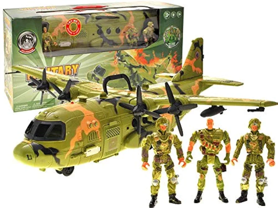 Military Combat Air Force Airplane Toy with Lights, Army Sounds and Realistic Working Doors Giant C130 Bomber with Mini Soldiers for Kids Army Toy Plane Gift for Boys Ages 3 4 5 6