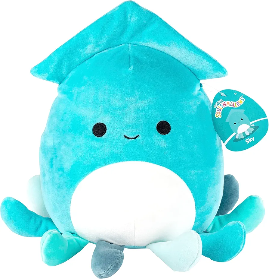 Squishmallows 10-Inch Sky The Teal Squid - Official Jazwares Plush - Collectible Soft & Squishy Sea Stuffed Animal Toy - Add to Your Squad - Gift for Kids, Girls & Boys