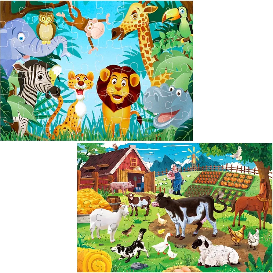 Jumbo Floor Puzzle for Kids Animal Farm Animal Jigsaw Large Puzzles 48 Piece Ages 3-6 for Toddler Children Learning Preschool Educational Intellectual Development Toys 4-8 Years Old