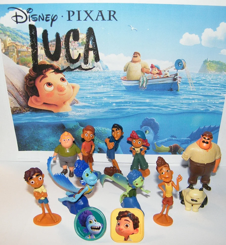 Luca Movie Quality Figure Toy 12 Set with 10 Figures and 2 ToyRings Featuring All Your Favorite Characters and Sea Monsters Including Luca, Alberto and More!