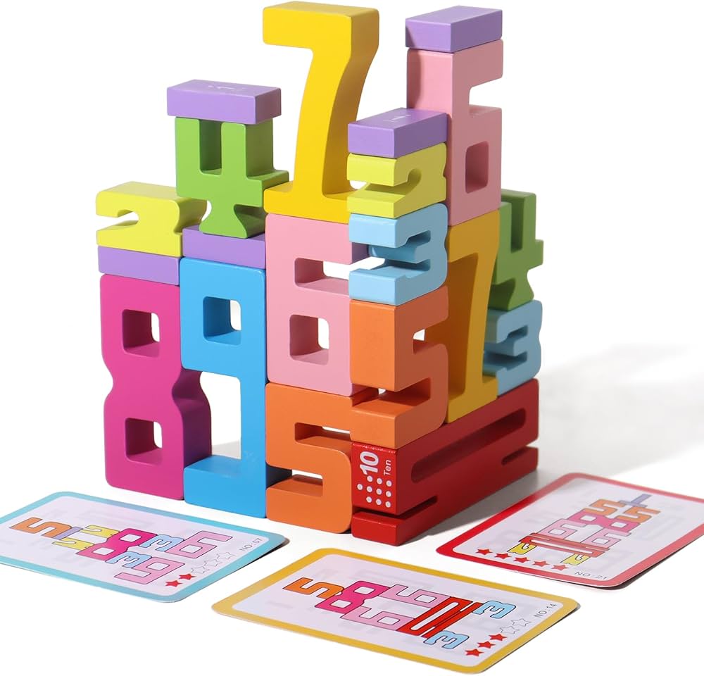 Montessori Toys Stacking Building Blocks for 3+ Years Old Kids 1-10 Digital Game Balance Competition Toy Toddler Learning Toys, Preschool Learning Activities Wooden Blocks, 3-8 Years, Boys and Girls