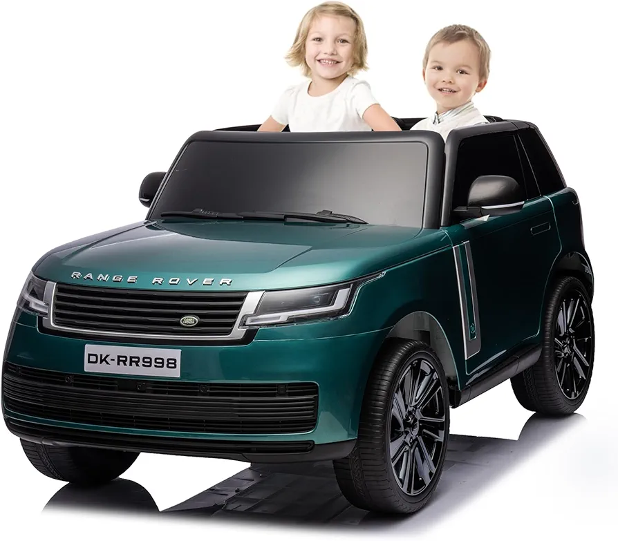 24V Officially Licensed Land Rover Ride On Car, 2-Seater w/Parent Remote Control, 3 Speeds, Wireless Music, Spring Suspension, Led Lights, Electric Car for Kids Ages 37-95 Month, Lake Green