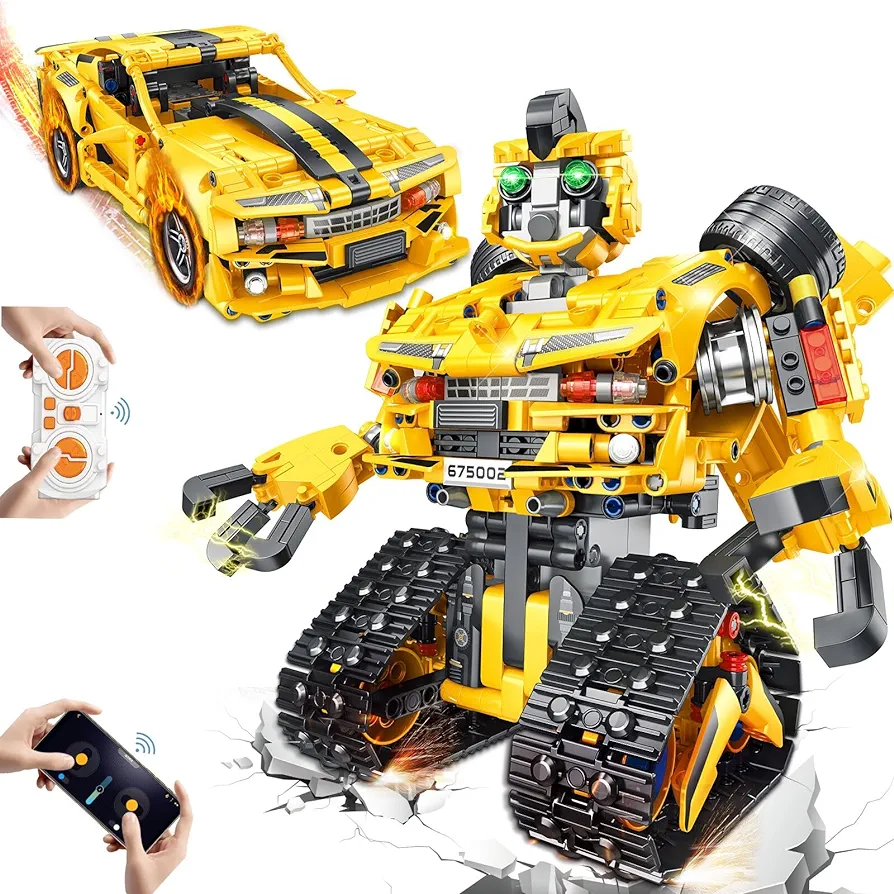 Robot Building Toys for Kids, 901 Pieces Build a Robot Kit, 2-in-1 App & Remote Control Controlled Robotics or Race Car, Programmable Build a Robot Kit for 6-12+ Year Old Gift (Yellow)