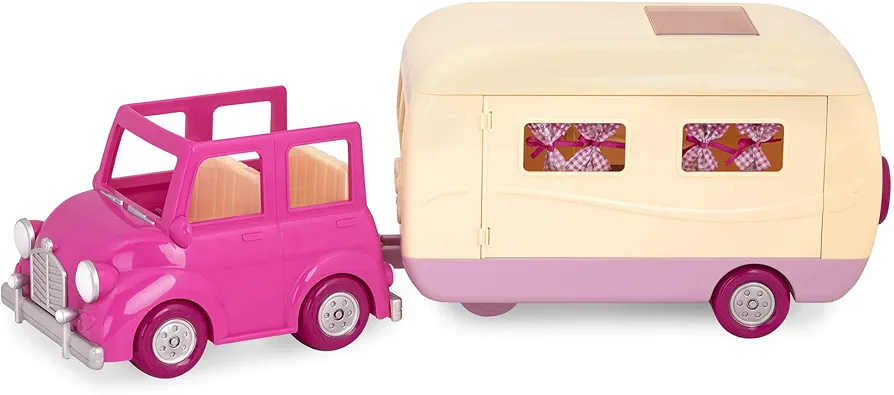 Li’l Woodzeez – Happy Camper Pink with Detachable Toy Vehicle – 40 Pcs Dollhouse Playset Including Furnitures, Play Food & Kitchen Accessories for Kids Age 3+