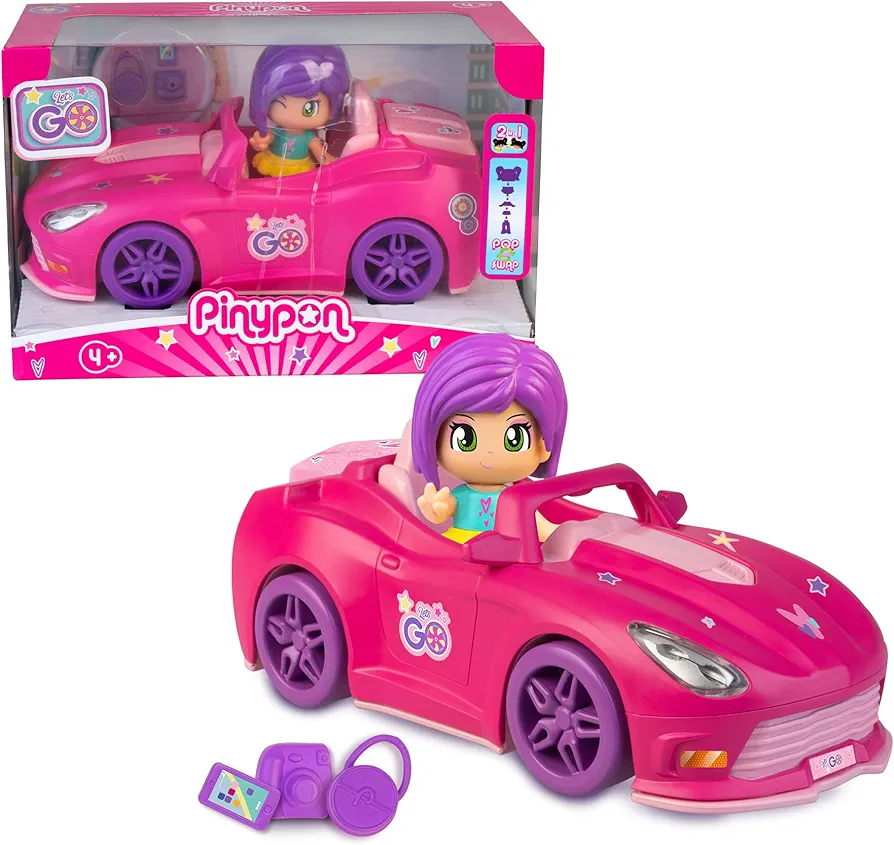 Car, Let's Go, 1 Exclusive Pinypon Figure and Accessories, Toys for Children Ages 3 and Up, GIOCHI PREZIOSI, PNY37