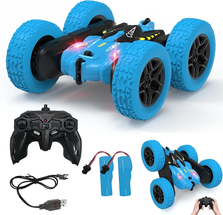 RC Stunt Cars Remote Control Car,Double-Sided Driving 360-Degree Flips Rotating Car Toy with Headlights,4 Wheel Drive Drifting Stunts Toy for Boys and Girls Age Over 6 Years Old Gift-Blue