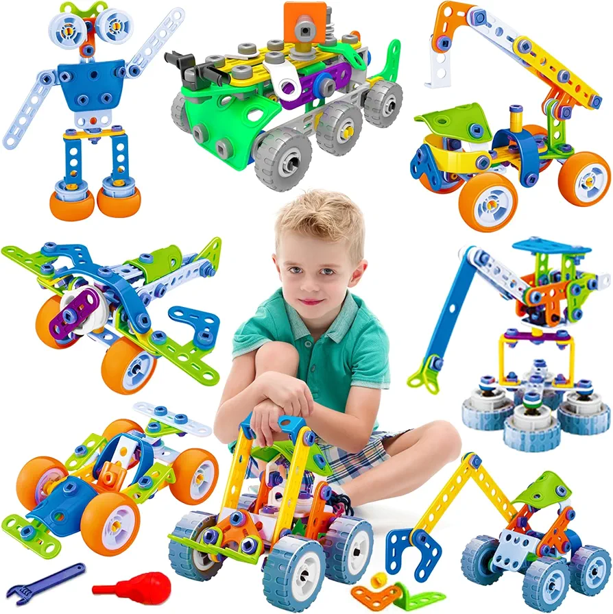 MOONTOY 11 in 1 STEM Toys for 4 5 6 7 8+ Year Old Boy Birthday Gifts Building Toys Kids Age 4-8 5-7 6-8 Educational Blocks STEM Kits Activities Erector Set Robot Engineering Construction Creative Game