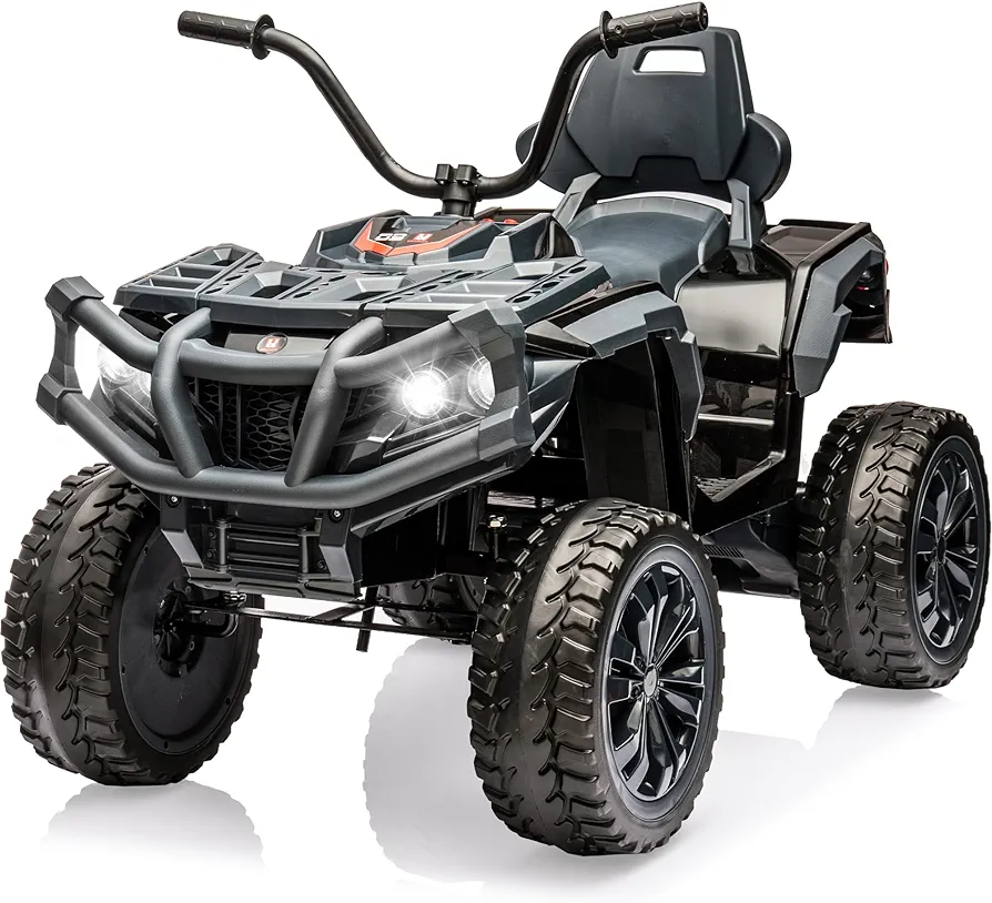 24V Kids Ride On Electric ATV, 4 Wheeler Quad Car Toy, EVA Tires, Battery Powered Vehicle,LED Headlights, Music (Black)