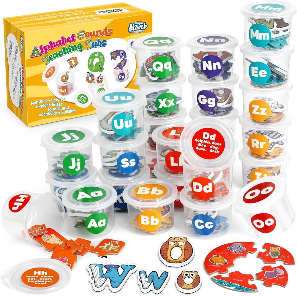 Alphabet Learning Toys,Alphabet Sorters Tubs with Magnetic Letters and Puzzles,208 PCS ABC Learning for Toddlers Preschool Alphabet Learning Activities,Educational Alphabet Games Ages 1-3,2-4