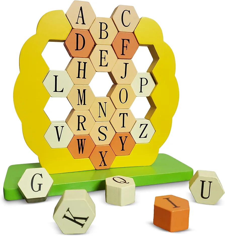 Interactive Alphabet Learning Toy for Toddlers | ABC Blocks, Wooden Alphabet Blocks, Preschool Toys, Educational Toys for Toddlers, Building Blocks Set for Learning Letters & Words