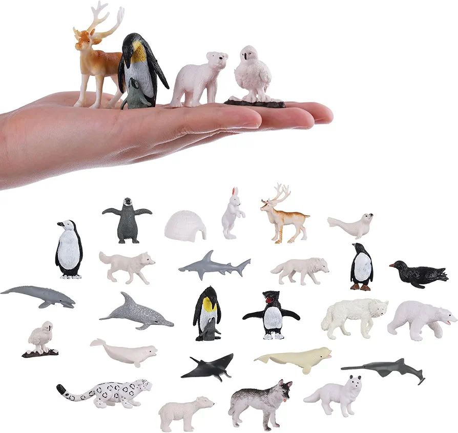 Small Polar Animals Figurines, 26pcs Realistic Penguin Polar Bear Seal Winter Animals for Early Educational Birthday Cupcake Topper Gift for Kids