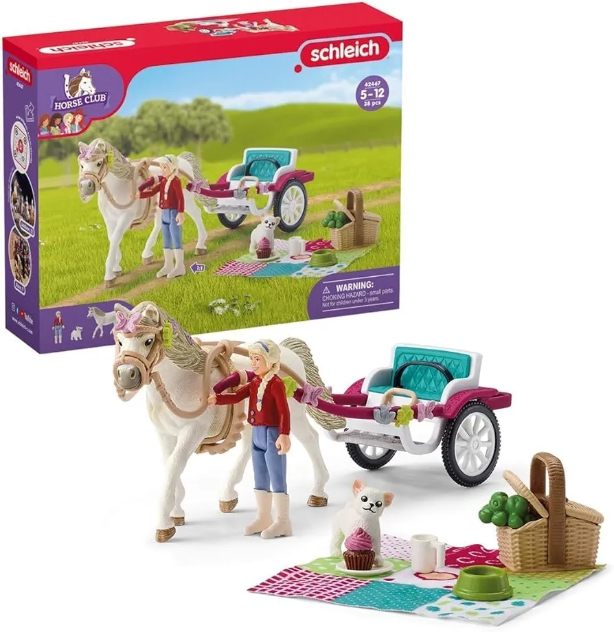 Schleich Horse Club, Horse Toys for Girls and Boys, Carriage Ride with Picnic Horse Set with Horse Toy, 32 Pieces