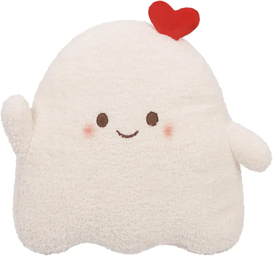 ARELUX Cute Ghost Plush Pillow,Soft White Heart Ghost Stuffed Animals Plushies Kawaii Doll Toy Funny Room Decor Birthday Friends Family Member 18in