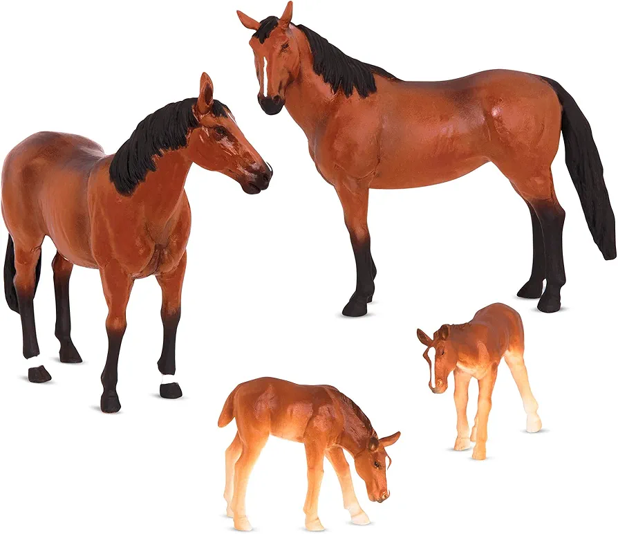 Terra by Battat - 4 Pcs Horse Toys - Realistic Horse Figurines - Plastic Animal Family Set - Farm Toys for Kids 3+ – Horse Gift & Party Favors Decorations