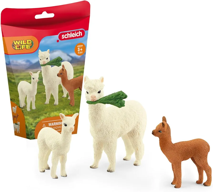 Schleich Farm World 4-Piece Alpaca Playset with Mother and Baby Alpacas - Educational and Durable Farm Animal Playset Figurines, Fun and Imaginative Play for Boys and Girls, Gift for Kids Ages 3+