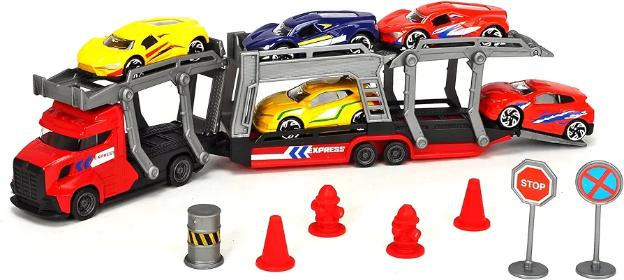 DICKIE TOYS Transporter Set with 5 Die-Cast Cars, Multicolor