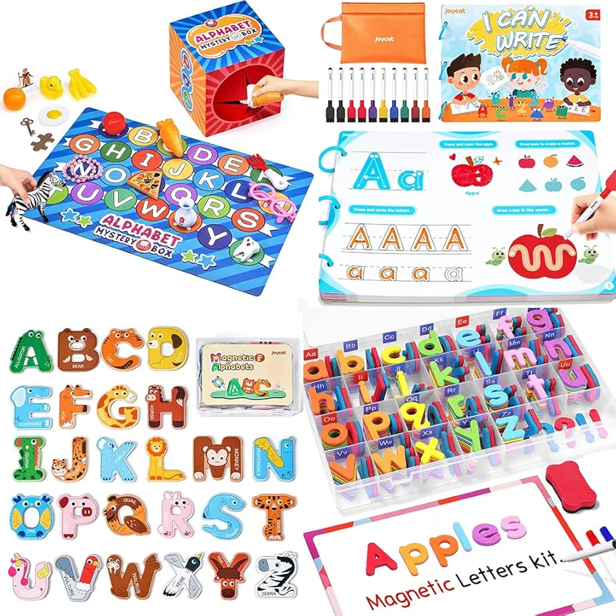 Classroom Magnetic Alphabet Letters Kit + Alphabet Mystery Box + Farm Animal Busy Book + Preschool Learning Activities,