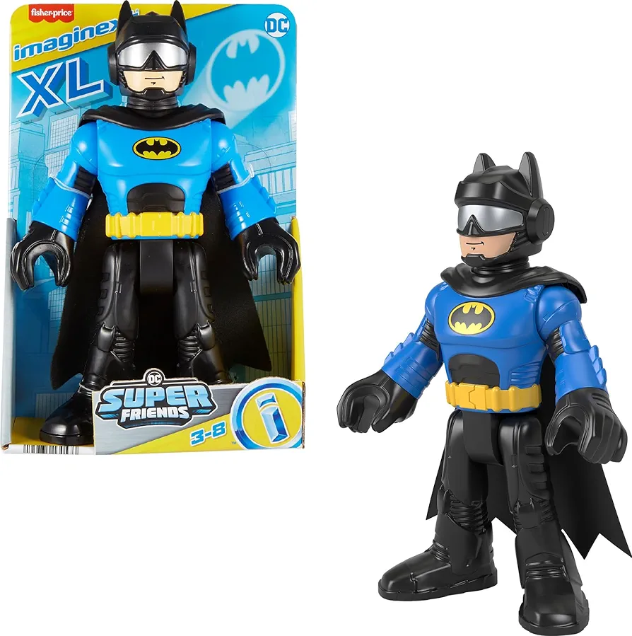 Fisher-Price Imaginext DC Super Friends Preschool Toy Batman XL 10-Inch Poseable Figure, Biker Blue, for Pretend Play Kids Ages 3+ Years