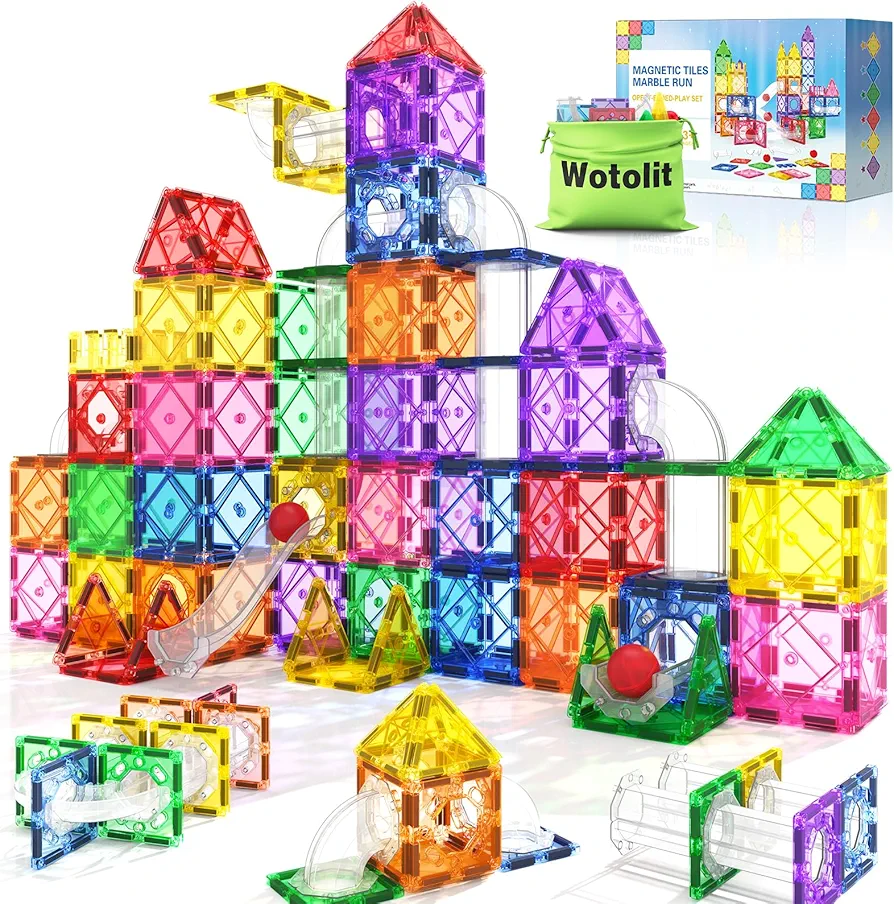 Magnetic Tiles Kids Toys STEM Magnet Toys for Toddler Magnetic Blocks Building Toys Preschool Learning Sensory Montessori Toys for 3+ Year Old Boys and Girls, Safe Creativity Toddler Kids Toys