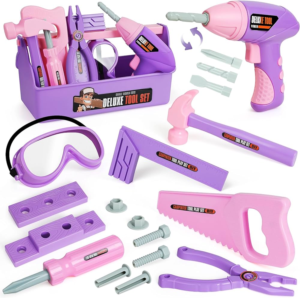 Kids Tool Set with Toy Drill, Toy Tool Box, Construction Tools, Pretend Play Toddler Girl Toys Gifts for Toddlers Kids Aged 3 4 5 6 7