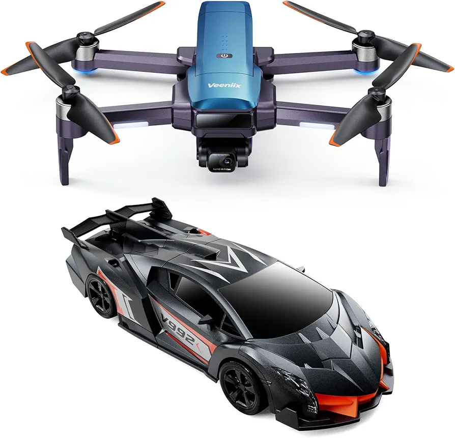 V11+V992, Drones with Camera for Adults 4K UHD and Transforming RC Car Robot, FAA Compliance Drone and 1:14 Scale Toy car, Bundle Present for Adults and Kids