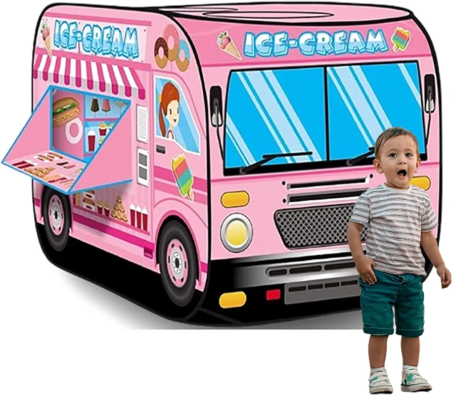 Pop Up Play Tent,Ice Cream Truck Tent,Pop Up Tents For Kids,Kids Tent Indoor&Outdoor,Toy Ice Cream Cart,Play Tents For Toddlers 3-10,Pop Up Kids Tent,Play Ice Cream Set For Kids 44x 27.6 x 27.6 Inches