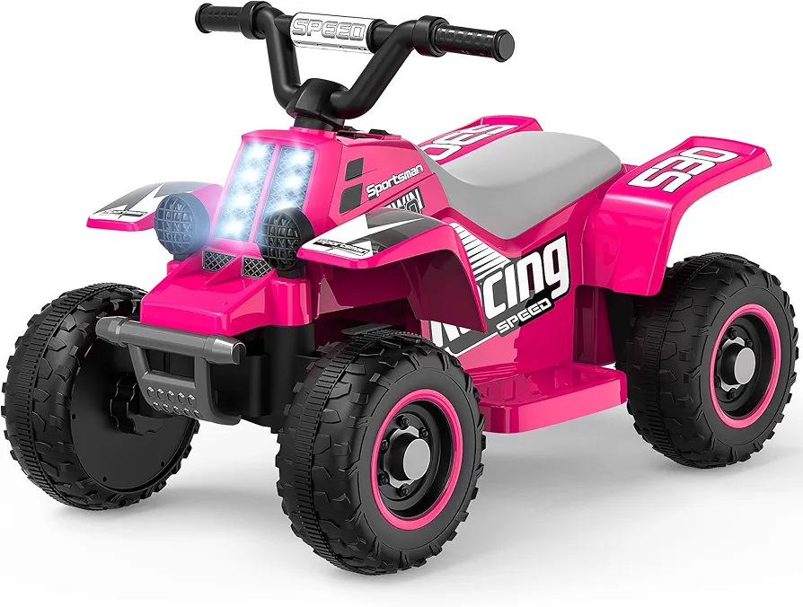 ANPABO 6V 7AH Kids ATV Ride On Toy, 4 Wheeler for Toddler w/Headlight, Forward & Reverse, Horn, Music Player, USB, MP3, Treaded Tires, Ideal Gift for Toddlers(Pink)