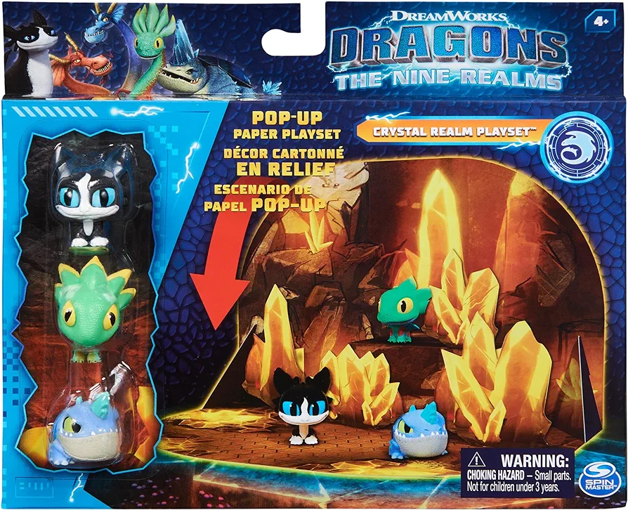 Dreamworks Dragons: The Nine Realms, Crystal Realm Pop-Up Playset with 3 Mini Dragon Figures, Kids Toys for Boys and Girls Ages 4 and Up