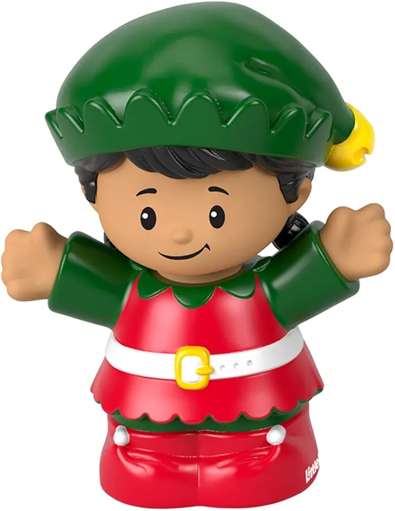 Replacement Part for Fisher-Price Little People Winter Holiday Christmas Playset - HJW18 ~ Replacement Santa Helper Elf Figure ~ Red and Green Suit ~ Black Hair with Pigtails