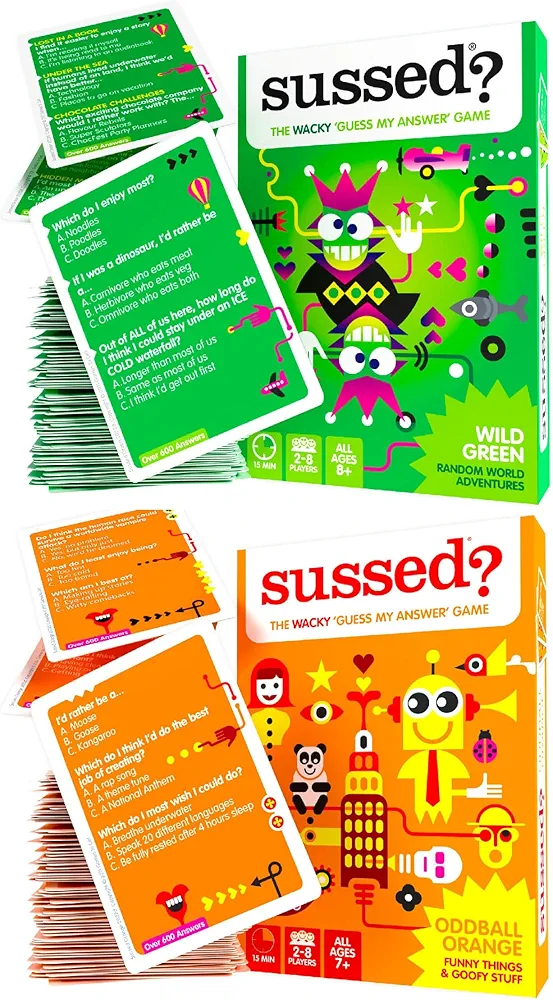 SUSSED 400 Wacky Conversation Starters for Kids, Teens & Adults- The ‘What Would I Do?’ Card Game - Hilarious Gift for Family Fun - Green and Orange Deck Bundle