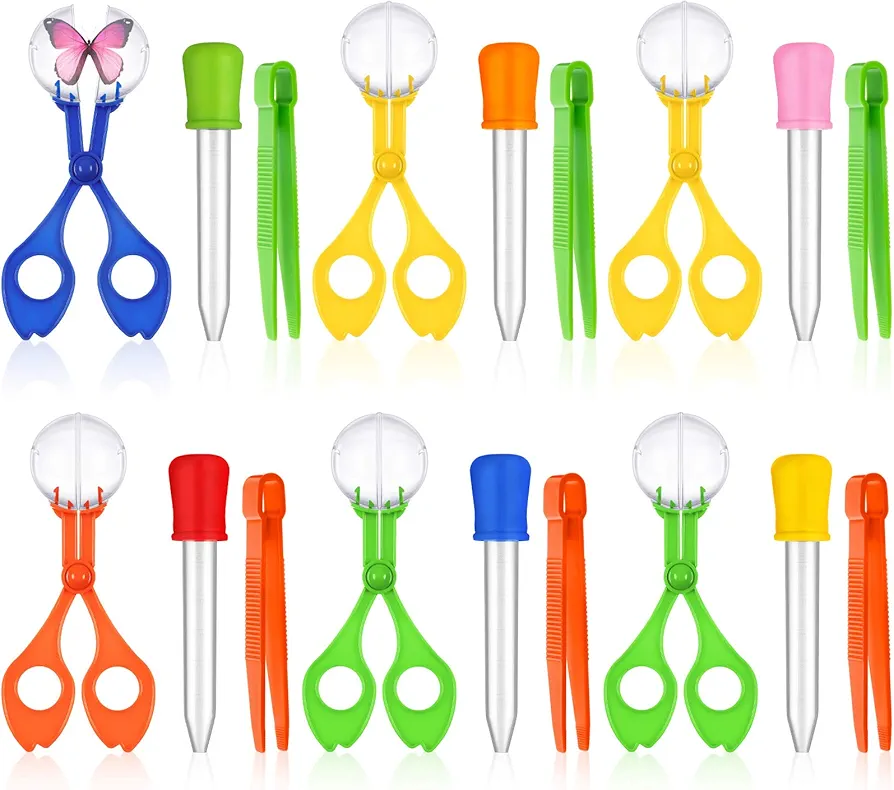 18 Pieces Fine Motor Skill Toys Include 6 Handy Scoopers 6 Jumbo Tweezers 6 Rubber Tipped Dropper Bug Insects Catcher Science Sensory Learning Tool Backyard Outdoor Explorer Kit Skill Development