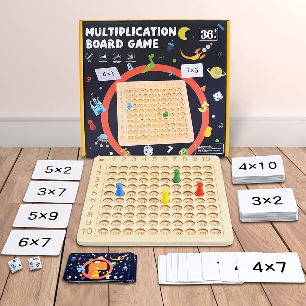 BAKAM Wooden Multiplication Board Math Game for Kids 8-12, Math Manipulatives Set with 100PCS Flash Cards for Kids 6-8 Years Old, Montessori Counting Toy for Boys Girls Preschool Learning