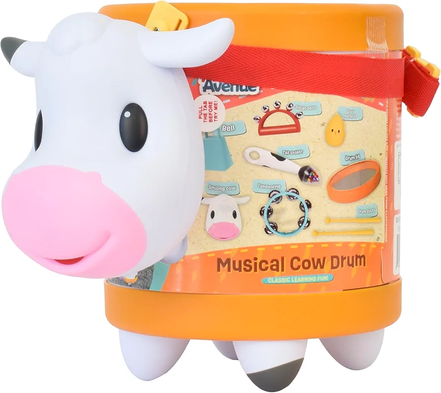 Musical Cow Drum Set, 10 Piece Instrument Playset, Preschool Gift for Boys and Girls