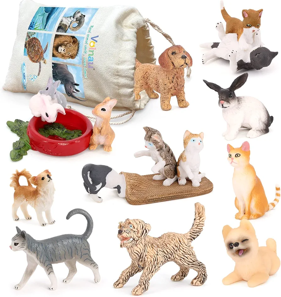 Volnau Playing Cute Cat Rabbit Dog Figures 10PCS Animal Toys Figurines for Toddlers Kids Preschool Educational Cake Topper Decorations