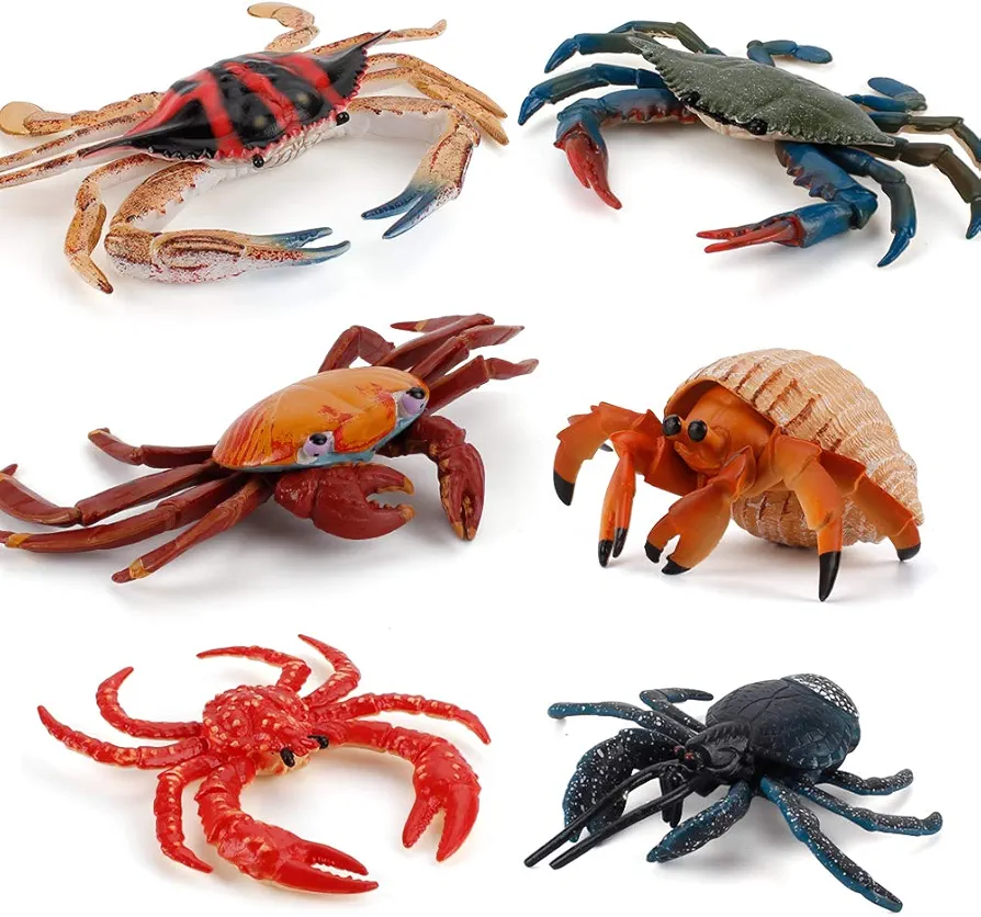 Realistic 6 PCS Ocean Sea Marine Animal Model Figures Crab Hermit Crab Family Party Favors Supplies Cake Toppers Set Toys for Boys Girls Kids