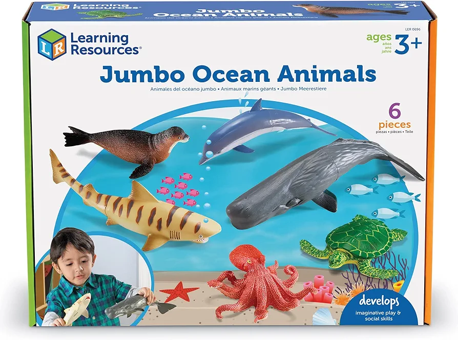 Learning Resources Jumbo Ocean Animals - 6 Pieces, Ages 3+ Toddler Learning Toys, Sea Animals Figure for Kids, Preschool Toys