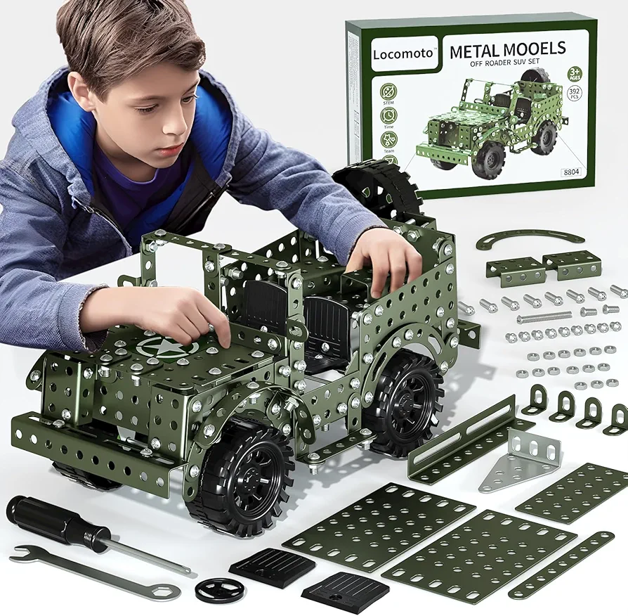 Metal Model Car Kits - 392 Pcs Erector Set Toys for Ages 8-13, STEM Projects for Kids Ages 8-12 14 and Up, Assembly Educational Building Toys, Birthday Gifts for 15 16 Year Old Boys Girls and Adults