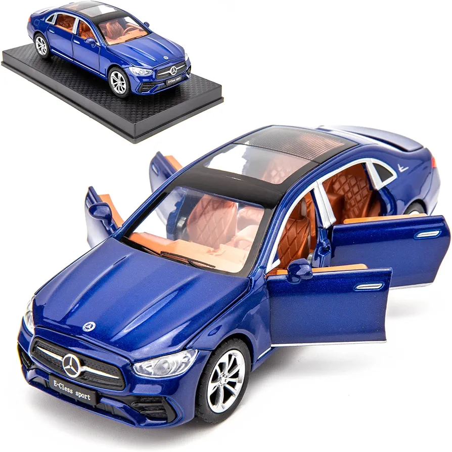 BDTCTK 1/32 Compatible for Benz E300l Model Car, Zinc Alloy Diecast Collectible Pull Back Toy car with Sound and Light for Kids Boy Girl Gift Blue