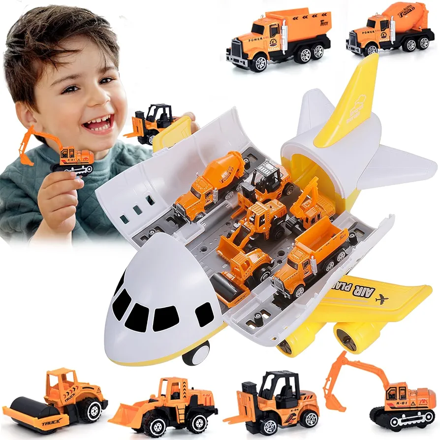 Gyori Airplane Toys for Toddlers 3-5 Years Old - Deformed Toy Airplane Truck Set for Kids with 6 pcs Little Construction Engineering Car Toys Models for Girls Boys Birthday Gifts 1-3 Preschool