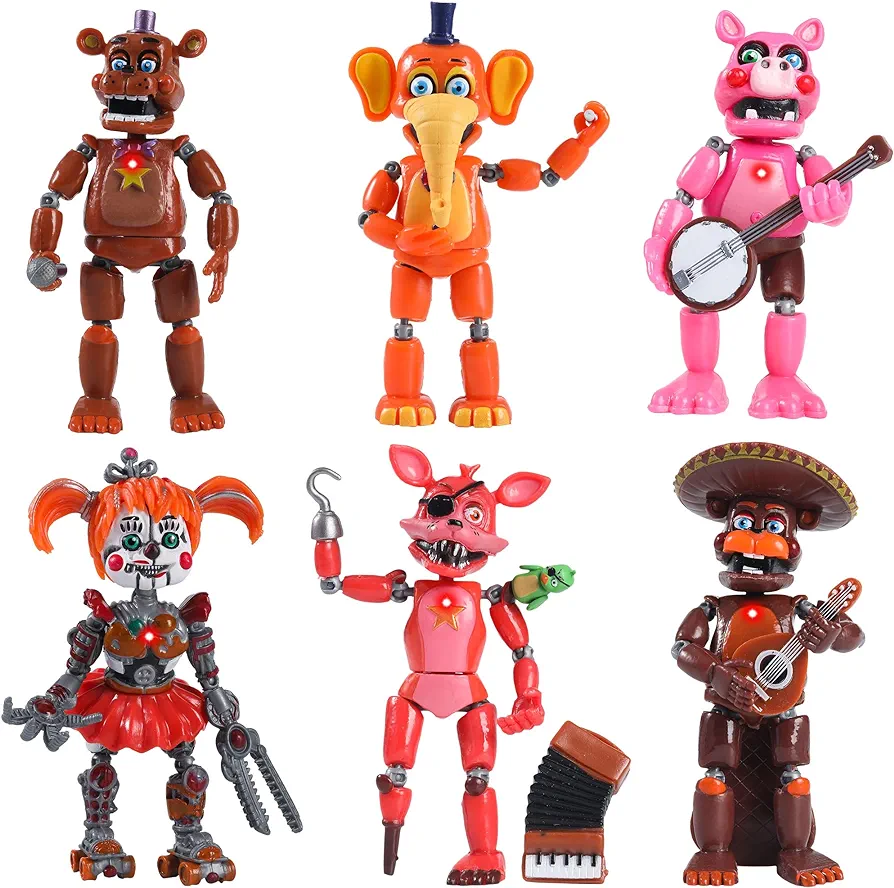 6 Pack Horror Game Figures Toys Set, Inspired by The Game Five Night Figures, Fun Action Simulator with Movable Joints Toys