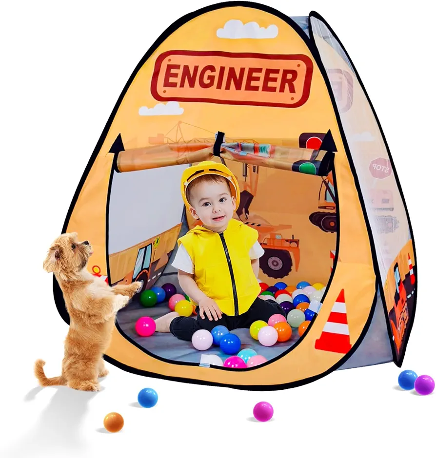 1pc Engineering Car Kids Pop up Play Tent, Ball Pit for Toddlers, Indoor Outdoor Playhouse Castle Toys, Baby Boys Girls for 4 5 6 7 Years Old (Balls Not Included)