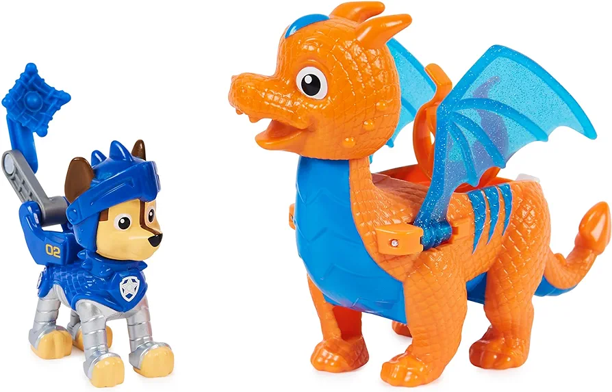 Paw Patrol, Rescue Knights Chase and Dragon Draco Action Figures Set, Kids Toys for Ages 3 and up