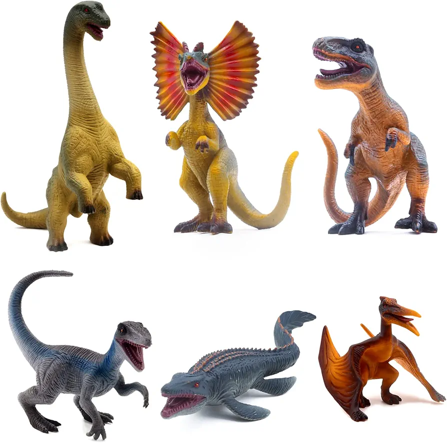 SIENON 6.3 Inch Jurassic Dinosaur Toy Figures, Realistic Dinosaur Toys Set Dilophosaurus Blue Velociraptor T-Rex Mosasaurus Brachiosaurus Pterosaur Dinosaur Figurines for Dino Party(6Pack Dinosaur)