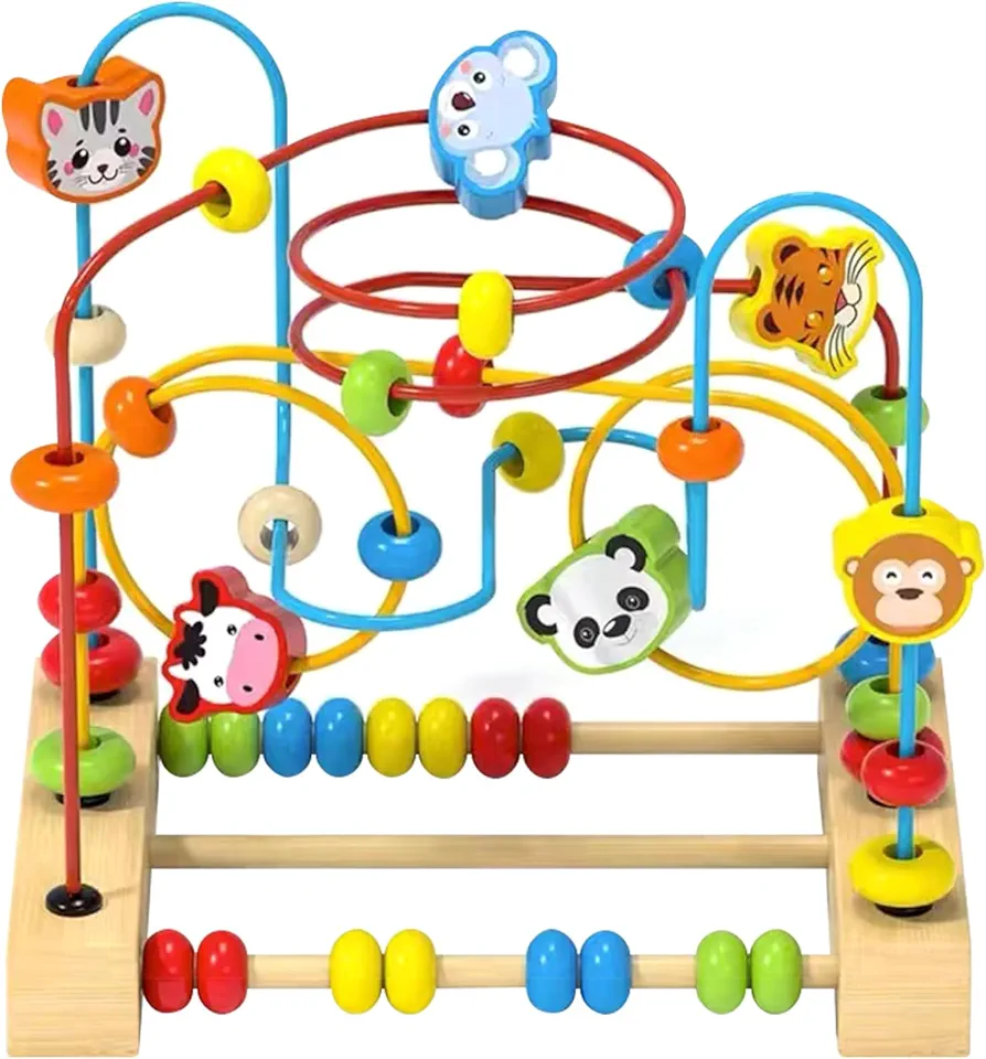 QZMTOY Bead Maze Toy for Toddlers Wooden Bead Toys Colorful Roller Coaster Preschool Educational Toys for Kids Classic Birthdday Gift for Toddlers Baby Infant Boys Girls…