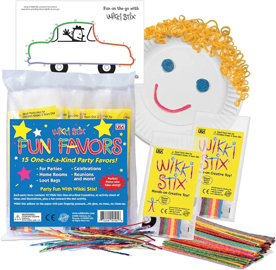 Wikki Stix Party Favor Pak - Perfect Favor for All Party Types, Made in USA, Pack of 15, No Mess Classroom Handout