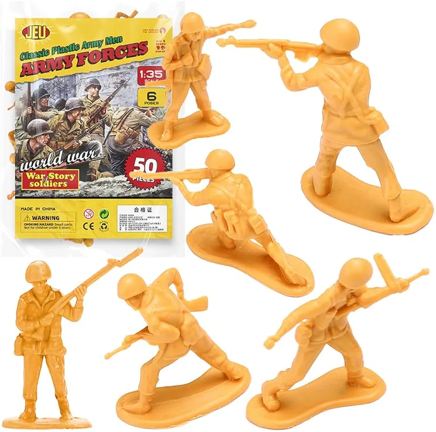 ViiKONDO Army Men Toy Soldier Action Figure Military Playset WWII US vs German Troops Reinforcements in 6 Classic Poses Wargame Gift for Boys (Tan Troops 50P)