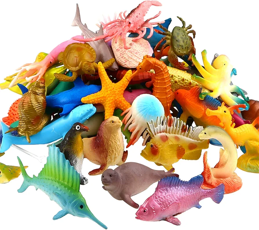 Ocean Sea Animal, 52 Pack Assorted Mini Vinyl Plastic Animal Toy Set, Realistic Under The Sea Life Figure Bath Toy for Child Educational Party Cake Cupcake Topper,Valentines Day Gift