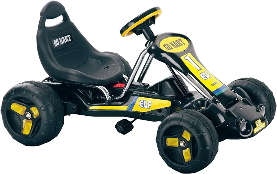 Go Kart Pedal Car ? 4-Wheel Ride On Toy Cars for Kids ? Outdoor Go Cart with Racing Decals for 3-7 Year Old?s by Lil? Rider (Black and Yellow)