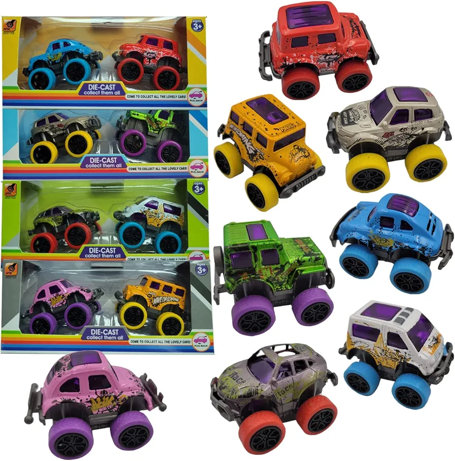 8 Pieces Monster Trucks Mini Pull Back Truck Toys for Boys and Girls,Alloy Die-cast Race Cars for Toddlers Age 3-6, Party Favors,Goodie Bags Fillers (8Pack)