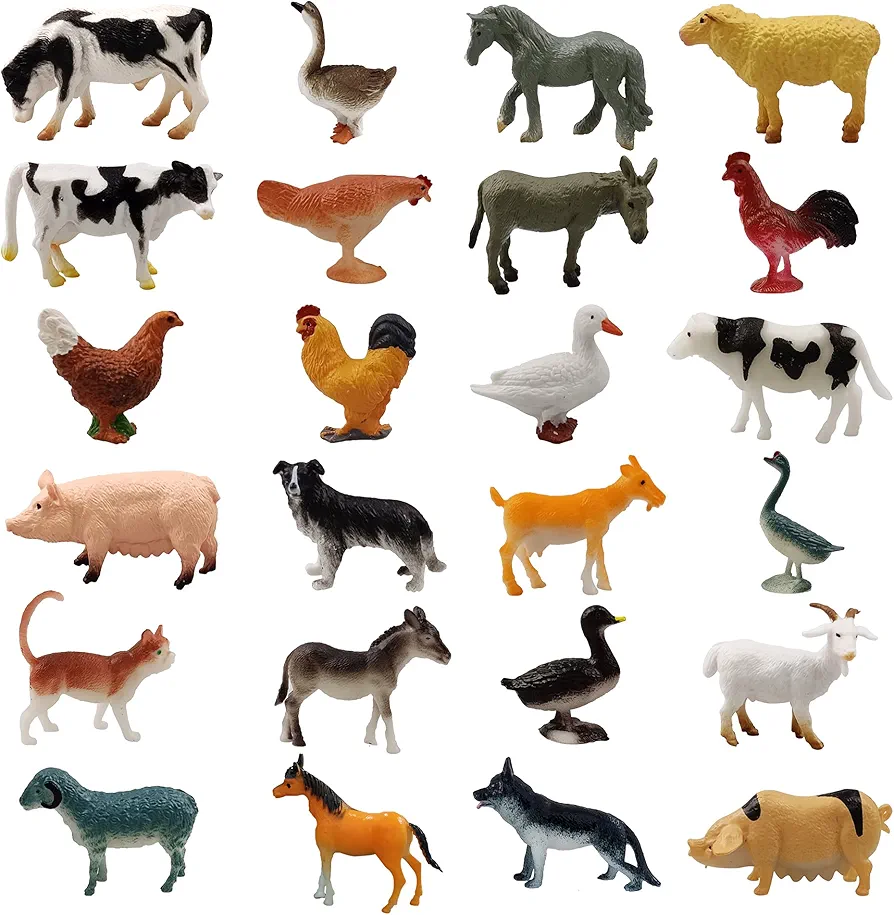 24 Mini Farm Animal Figurines, Realistic Figures, Educational Toys for Toddlers, Cake Toppers, Scene Decorations